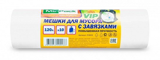 Мешки для мусора с завязками 120 л. 15 мкм, 10 шт. ПНД, белые - Вид 1