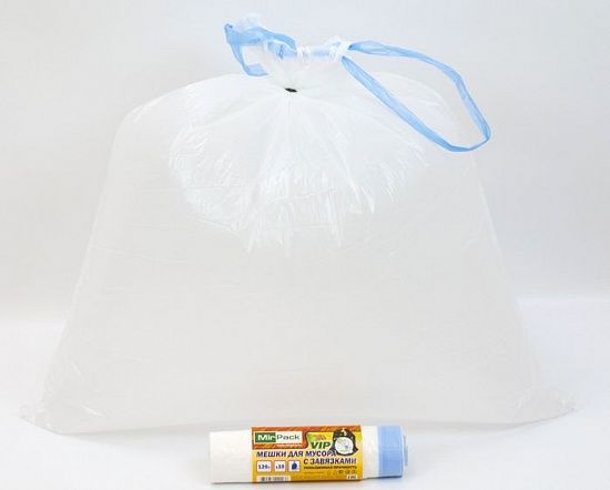 Мешки для мусора с завязками 120 л. 15 мкм, 10 шт. ПНД, белые - Вид 2