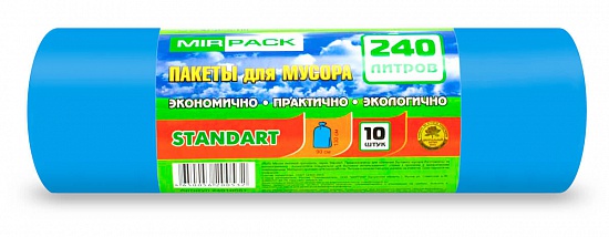Мешки для мусора 240 л, 30 мкм, синие (ПВД, в рулоне 10 штук, 93x130 см) Стандарт 2 слоя - Вид 1
