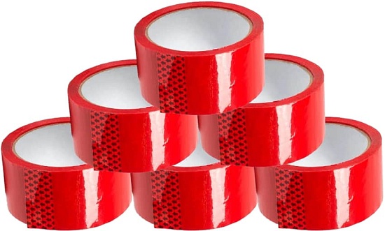 Упаковочный скотч лента 48 мм х 50 м, 43 мкм, красная - Вид 1