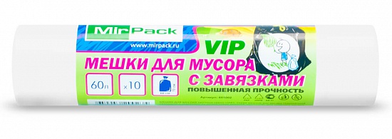 Пакеты для мусора с завязками 60 л, 15 мкм, ПНД, белые, 10 шт - Вид 1