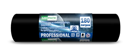Мешки для мусора 180 литров, 30 мкм, ПВД, в рулоне 10 штук, черные, 2 ...